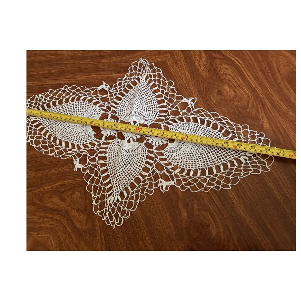 Vintage Handmade Crochet Doily Set 3pc Cream Lace Round Oval Farmhouse Victorian